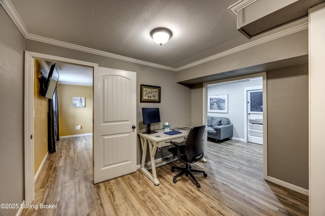 4605 Clarkhurst Cir, Smithfield, KY 40068 - office featuring light wood-type flooring, ornamental molding, baseboards, and a textured ceiling