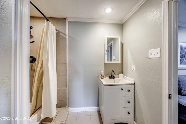 4605 Clarkhurst Cir, Smithfield, KY 40068 - full bath with ornamental molding, vanity, tile patterned flooring, a textured wall, and baseboards
