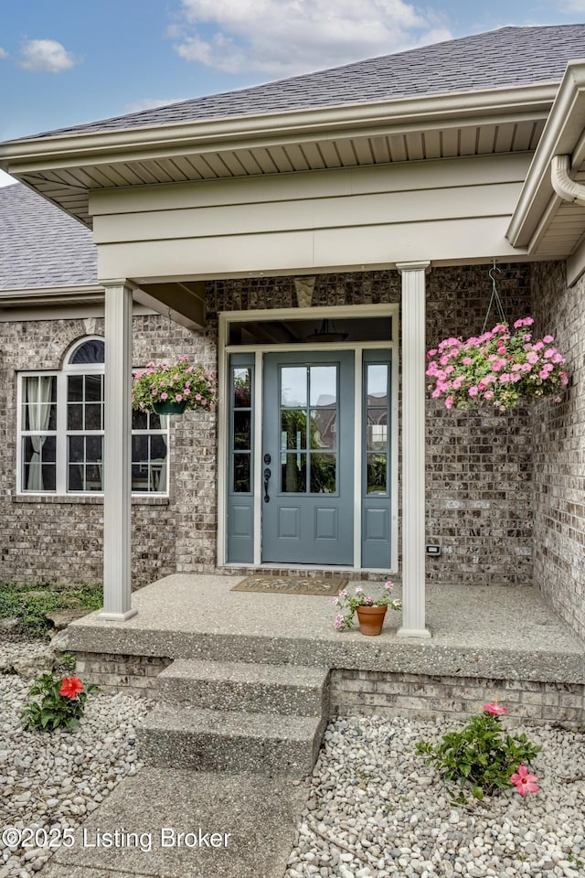 4605 Clarkhurst Cir, Smithfield, KY 40068 - entrance to property featuring a shingled roof, covered porch, and brick siding