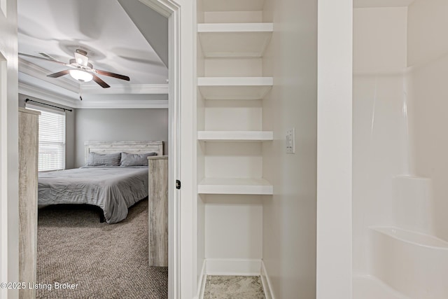 10938 Pheasant Hill Cir, Louisville, KY 40229 - bedroom featuring ornamental molding, baseboards, a ceiling fan, and carpet