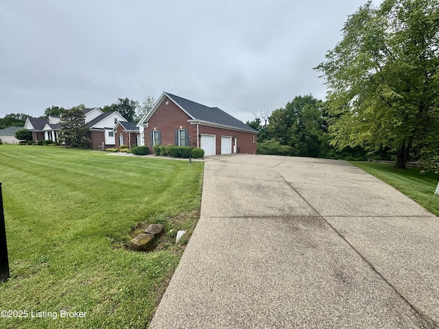 144 Woodhill Rd, Bardstown, KY 40004 - view of side of home featuring brick siding, a lawn, concrete driveway, and an attached garage