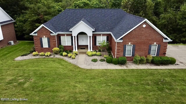 144 Woodhill Rd, Bardstown, KY 40004 - view of front of property with brick siding, a front lawn, and a shingled roof