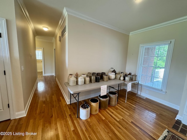 144 Woodhill Rd, Bardstown, KY 40004 - hallway featuring wood finished floors, ornamental molding, and baseboards