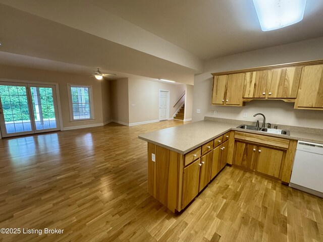 144 Woodhill Rd, Bardstown, KY 40004 - kitchen with a sink, dishwasher, light wood-type flooring, a peninsula, and open floor plan
