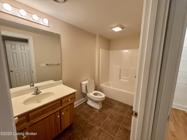 144 Woodhill Rd, Bardstown, KY 40004 - bathroom with vanity, toilet, bathing tub / shower combination, baseboards, and tile patterned floors