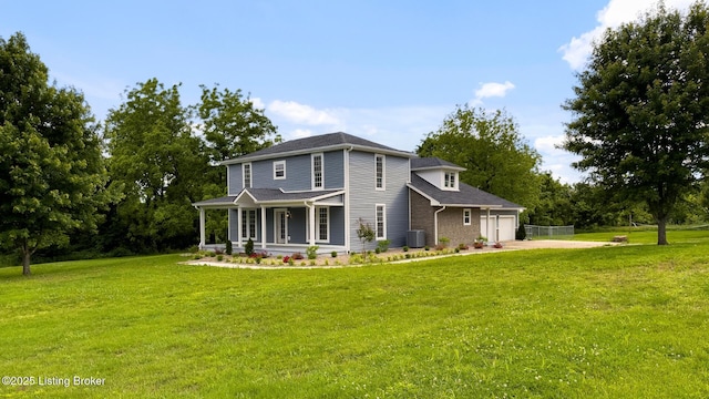 101 Harry Rucker Rd, Bardstown, KY 40004 - view of front facade with a porch, central air condition unit, driveway, an attached garage, and a front lawn