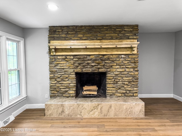 101 Harry Rucker Rd, Bardstown, KY 40004 - detailed view of baseboards, wood finished floors, and a stone fireplace