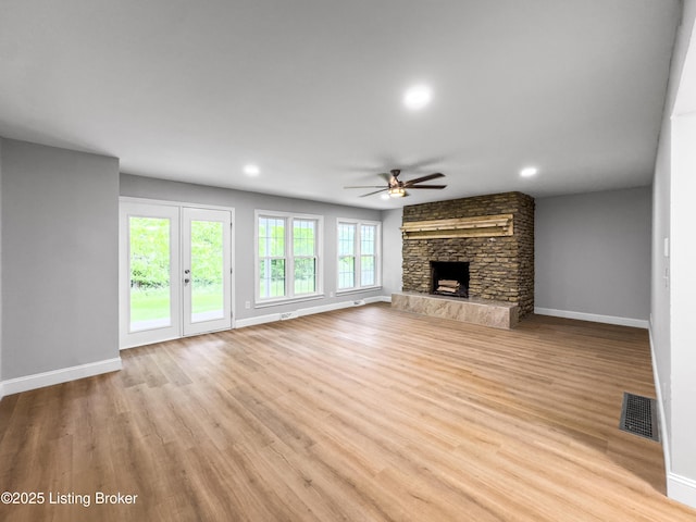 101 Harry Rucker Rd, Bardstown, KY 40004 - unfurnished living room featuring baseboards, a ceiling fan, light wood-style flooring, and recessed lighting