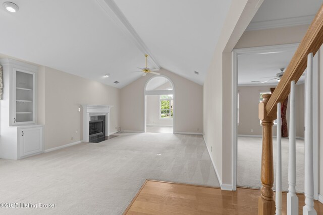10106 Blossom Tree Way, Louisville, KY 40241 - unfurnished living room with a ceiling fan, a fireplace, light colored carpet, and baseboards