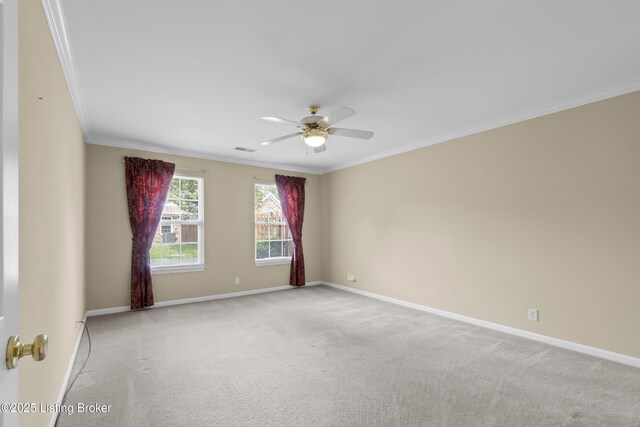 10106 Blossom Tree Way, Louisville, KY 40241 - empty room with crown molding, light colored carpet, ceiling fan, and baseboards