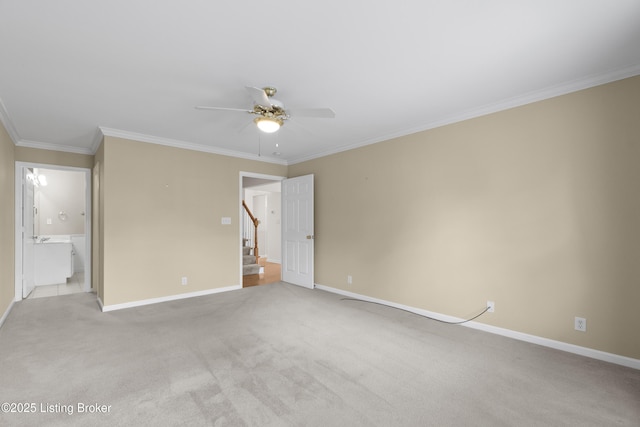 10106 Blossom Tree Way, Louisville, KY 40241 - unfurnished bedroom featuring baseboards, light carpet, ornamental molding, ensuite bath, and a ceiling fan
