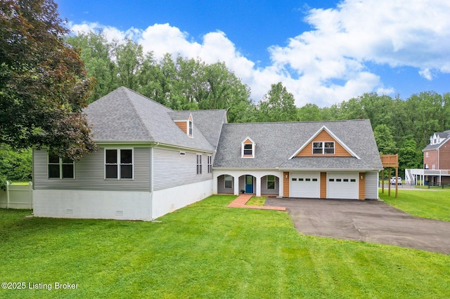 2519 Belknap Beach Rd, Prospect, KY 40059 - view of front of house with roof with shingles, driveway, a front lawn, crawl space, and an attached garage