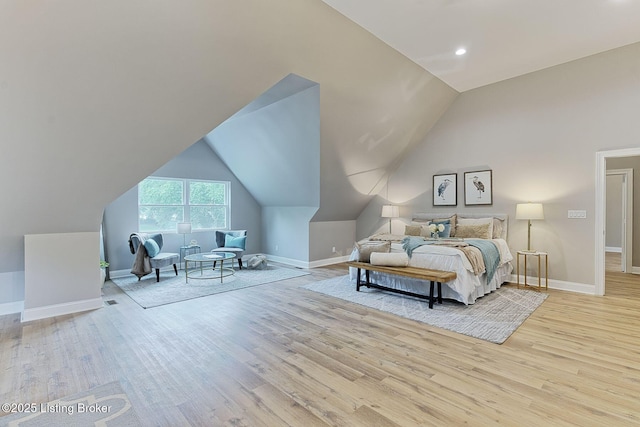 2519 Belknap Beach Rd, Prospect, KY 40059 - bedroom featuring wood finished floors, baseboards, lofted ceiling, and recessed lighting