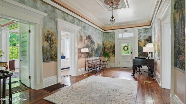 316 E Cross Main St, New Castle, KY 40050 - foyer with healthy amount of natural light, dark wood-type flooring, ornamental molding, and baseboards