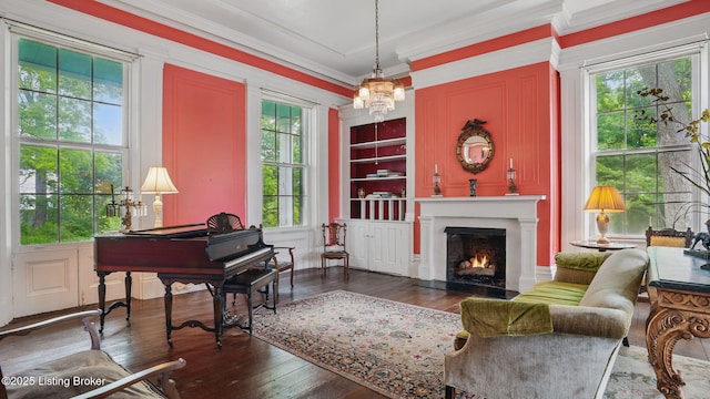 316 E Cross Main St, New Castle, KY 40050 - living area with a chandelier, hardwood / wood-style flooring, plenty of natural light, and ornamental molding