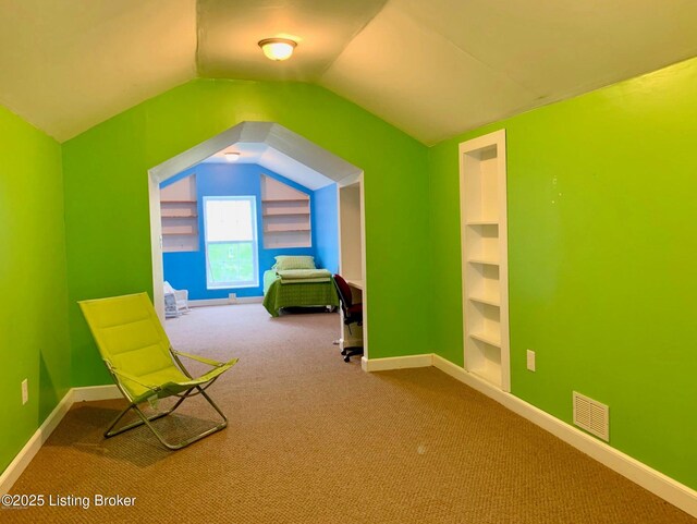 316 E Cross Main St, New Castle, KY 40050 - unfurnished bedroom with carpet flooring, vaulted ceiling, and baseboards