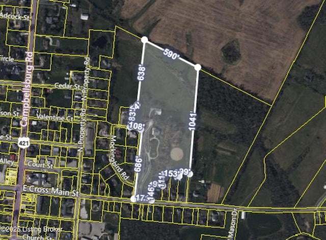 316 E Cross Main St, New Castle, KY 40050 - aerial view of property's location featuring property parcel outlined