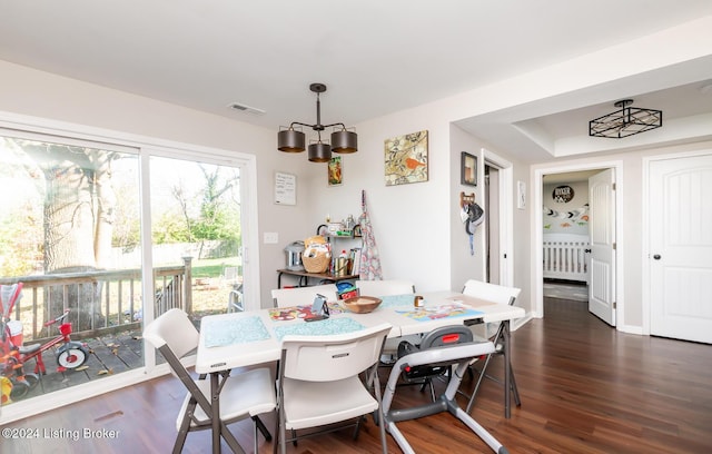 116 Fairview Ct, Eminence, KY 40019 - dining area with dark wood finished floors and a chandelier