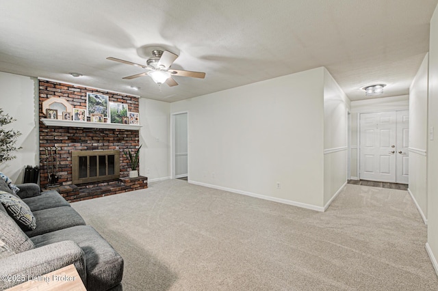 7020 Field View Ct, Louisville, KY 40291 - living area featuring carpet flooring, ceiling fan, baseboards, and a fireplace