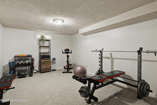 7020 Field View Ct, Louisville, KY 40291 - workout area with carpet flooring, a textured ceiling, and baseboards