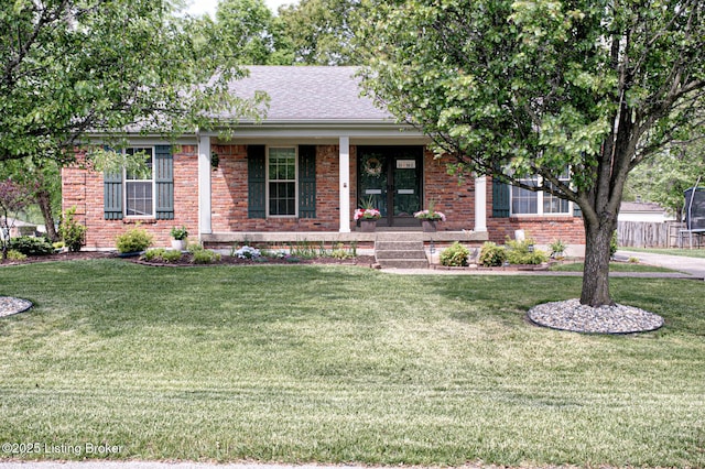 7020 Field View Ct, Louisville, KY 40291 - view of front of property featuring a porch, brick siding, a front lawn, and a shingled roof