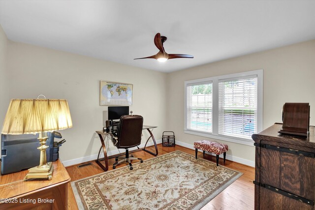 2501 Newburg Rd, Louisville, KY 40205 - office featuring ceiling fan, wood finished floors, and baseboards