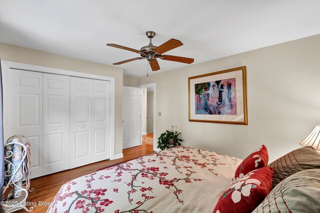 2501 Newburg Rd, Louisville, KY 40205 - bedroom with a closet, wood finished floors, and ceiling fan