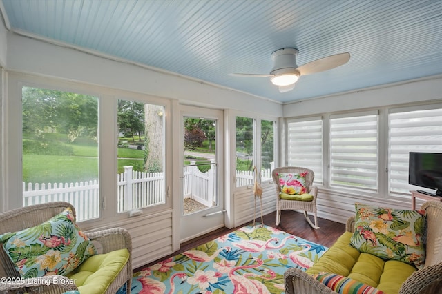 2501 Newburg Rd, Louisville, KY 40205 - sunroom / solarium featuring healthy amount of natural light, ceiling fan, and wood finished floors