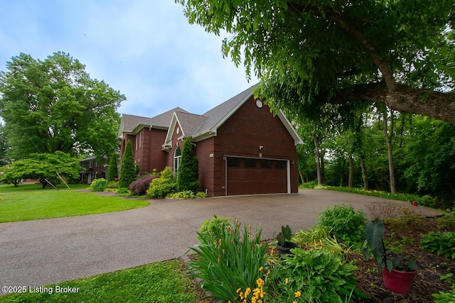 9200 Axminster Dr, Louisville, KY 40299 - view of front of home featuring asphalt driveway, an attached garage, brick siding, and a front lawn
