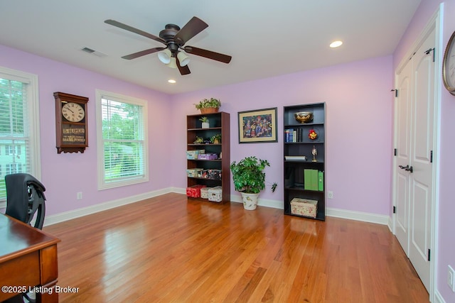 9200 Axminster Dr, Louisville, KY 40299 - office featuring light wood-style floors, ceiling fan, recessed lighting, and baseboards
