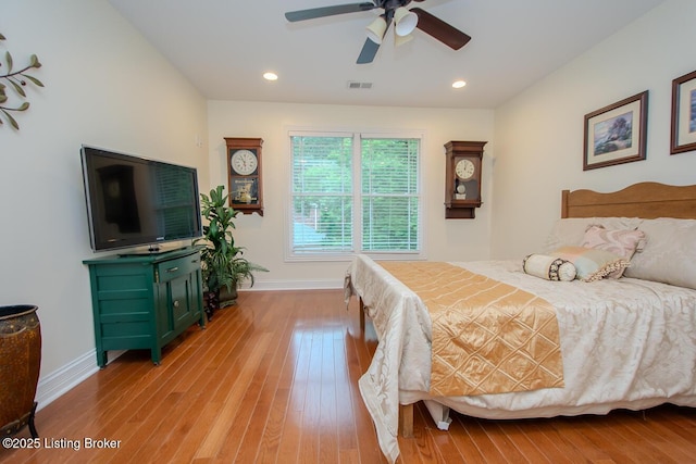 9200 Axminster Dr, Louisville, KY 40299 - bedroom featuring light wood-style floors, baseboards, ceiling fan, and recessed lighting