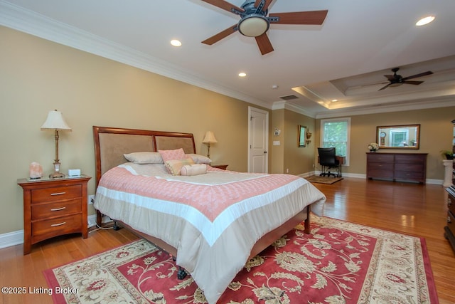 9200 Axminster Dr, Louisville, KY 40299 - bedroom featuring crown molding, light wood-type flooring, baseboards, and recessed lighting