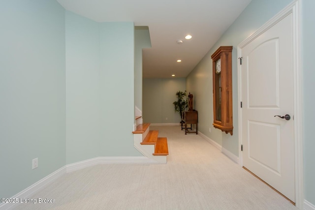 9200 Axminster Dr, Louisville, KY 40299 - corridor with recessed lighting, carpet flooring, stairs, and baseboards