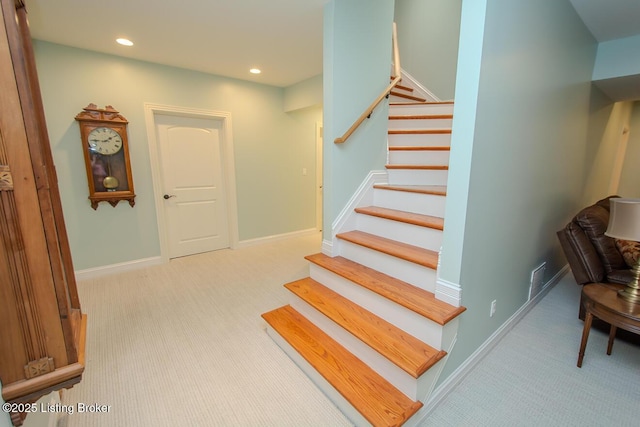 9200 Axminster Dr, Louisville, KY 40299 - stairs featuring carpet, recessed lighting, and baseboards