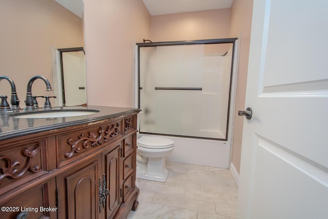 9200 Axminster Dr, Louisville, KY 40299 - full bathroom featuring vanity, toilet, and shower / bath combination with glass door