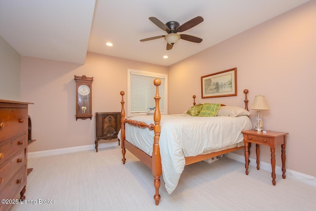 9200 Axminster Dr, Louisville, KY 40299 - bedroom featuring light carpet, baseboards, recessed lighting, and a ceiling fan