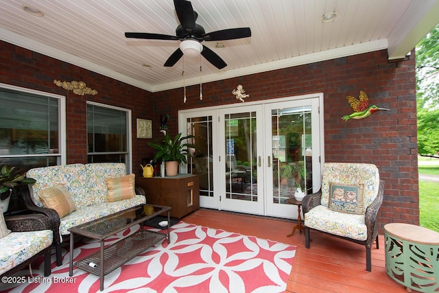9200 Axminster Dr, Louisville, KY 40299 - sunroom featuring french doors, a ceiling fan, and an outdoor hangout area