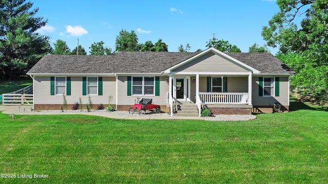 1415 Zoneton Rd, Shepherdsville, KY 40165 - ranch-style home featuring covered porch, a front yard, and crawl space