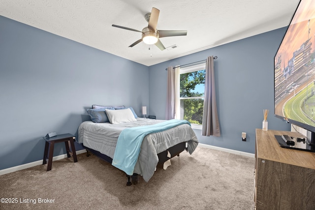 1415 Zoneton Rd, Shepherdsville, KY 40165 - bedroom with baseboards, carpet flooring, a ceiling fan, and a textured ceiling
