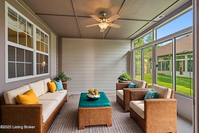 1208 Elderberry Ln, Louisville, KY 40243 - sunroom / solarium featuring an outdoor hangout area and a ceiling fan