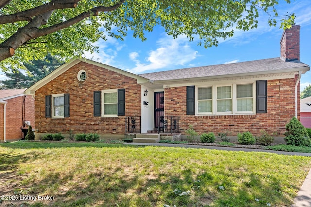 4011 White Plains Ct, Louisville, KY 40218 - ranch-style house with a front lawn, brick siding, and a chimney