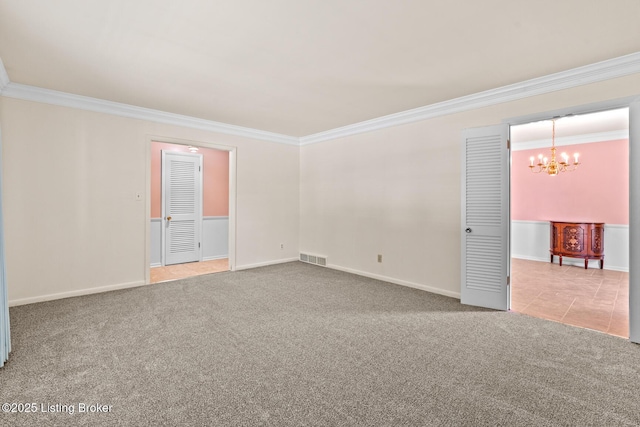 4011 White Plains Ct, Louisville, KY 40218 - carpeted spare room with ornamental molding, a chandelier, and tile patterned flooring