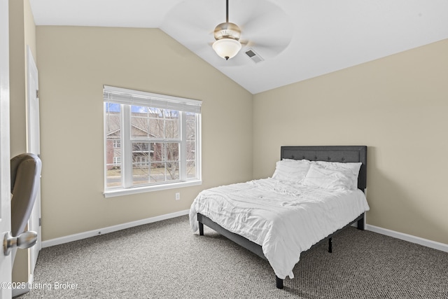 10200 Deer Vista Dr Unit 201, Louisville, KY 40291 - bedroom featuring vaulted ceiling, baseboards, carpet flooring, and a ceiling fan