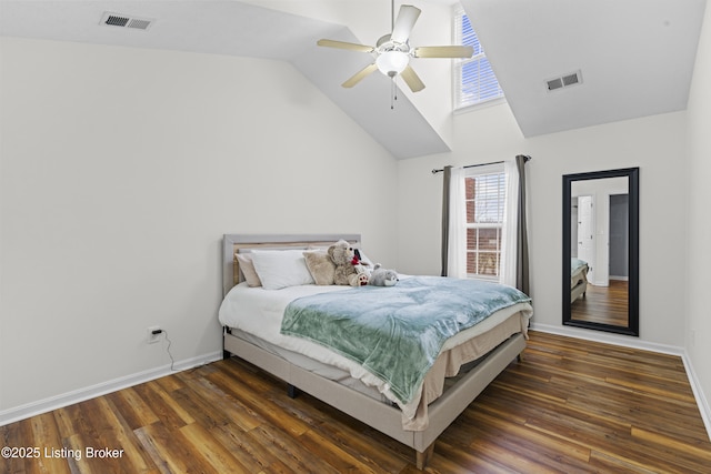 10200 Deer Vista Dr Unit 201, Louisville, KY 40291 - bedroom featuring wood finished floors, baseboards, a ceiling fan, and high vaulted ceiling