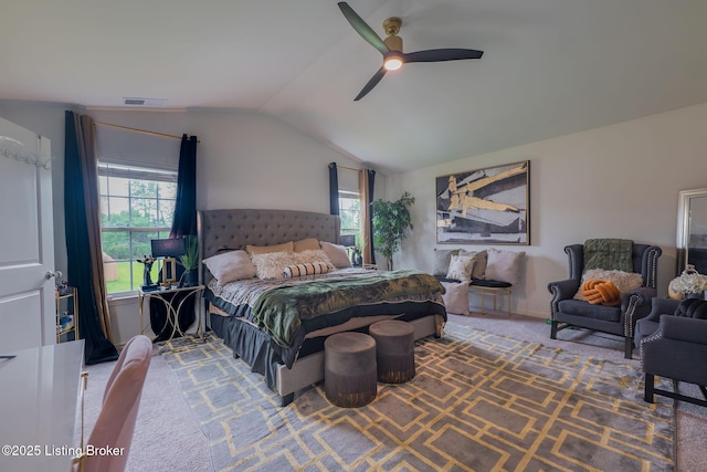 11905 Cascade Falls Trl, Louisville, KY 40229 - bedroom with vaulted ceiling, carpet flooring, and a ceiling fan