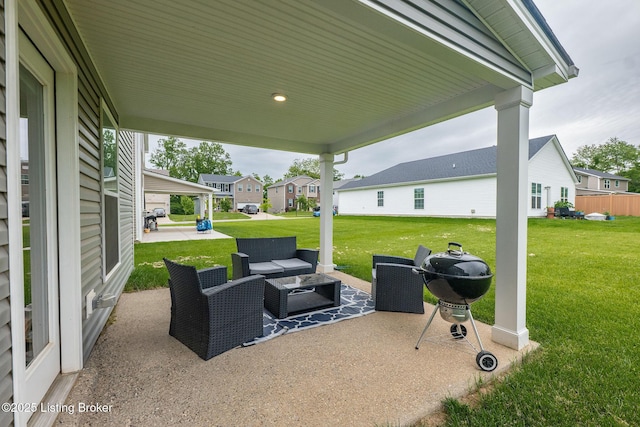 11905 Cascade Falls Trl, Louisville, KY 40229 - view of patio featuring outdoor lounge area, a grill, and a residential view