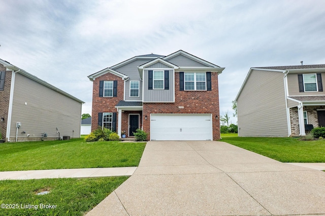 11905 Cascade Falls Trl, Louisville, KY 40229 - traditional-style home featuring brick siding, concrete driveway, an attached garage, and a front yard