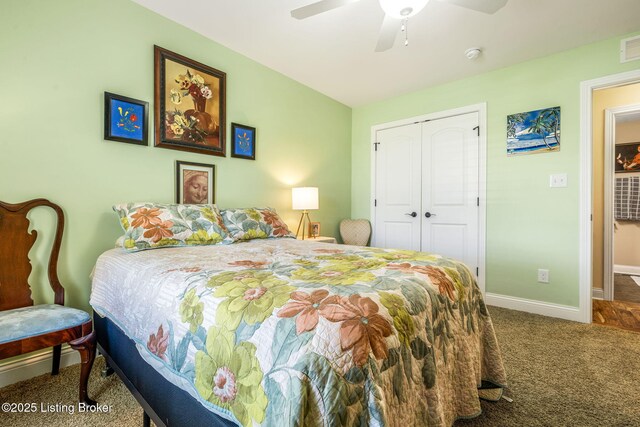 17900 Meremont Heights Way, Louisville, KY 40245 - carpeted bedroom with baseboards, a closet, and ceiling fan