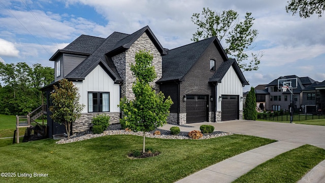 118 Stable Way, Jeffersonville, IN 47130 - view of front facade featuring stone siding, board and batten siding, driveway, and a shingled roof