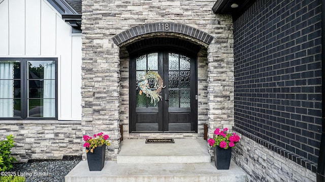 118 Stable Way, Jeffersonville, IN 47130 - entrance to property featuring french doors and stone siding